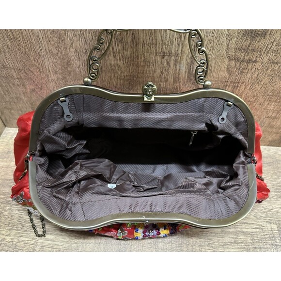 Y2K - Vintage red beaded embroidered purse with top handle and crossbody chain - Picture 13 of 14